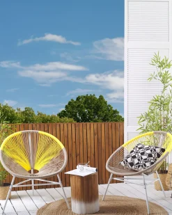 New Beliani Set di 2 sedie da giardino ACAPULCO Rattan sintetico (PE) Tortora Beige Bianco Giallo Multicolore