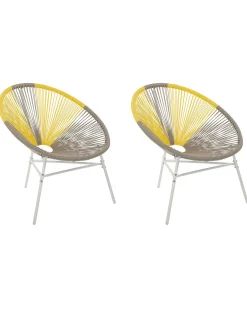 New Beliani Set di 2 sedie da giardino ACAPULCO Rattan sintetico (PE) Tortora Beige Bianco Giallo Multicolore