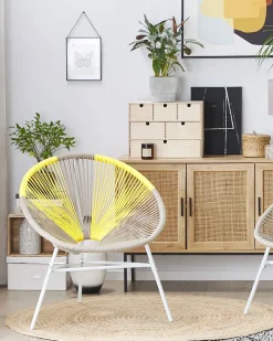 New Beliani Set di 2 sedie da giardino ACAPULCO Rattan sintetico (PE) Tortora Beige Bianco Giallo Multicolore