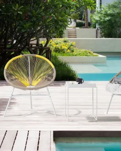 New Beliani Set di 2 sedie da giardino ACAPULCO Rattan sintetico (PE) Tortora Beige Bianco Giallo Multicolore