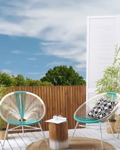 New Beliani Set di 2 sedie da giardino ACAPULCO Rattan sintetico (PE) Bianco Beige Bianco Blu Multicolore