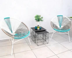 New Beliani Set di 2 sedie da giardino ACAPULCO Rattan sintetico (PE) Bianco Beige Bianco Blu Multicolore