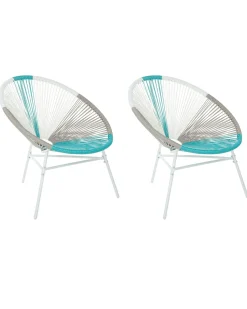 New Beliani Set di 2 sedie da giardino ACAPULCO Rattan sintetico (PE) Bianco Beige Bianco Blu Multicolore