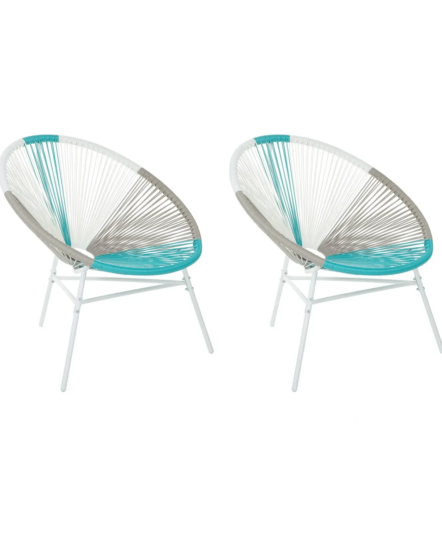 New Beliani Set di 2 sedie da giardino ACAPULCO Rattan sintetico (PE) Bianco Beige Bianco Blu Multicolore