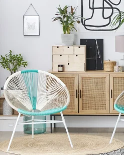 New Beliani Set di 2 sedie da giardino ACAPULCO Rattan sintetico (PE) Bianco Beige Bianco Blu Multicolore