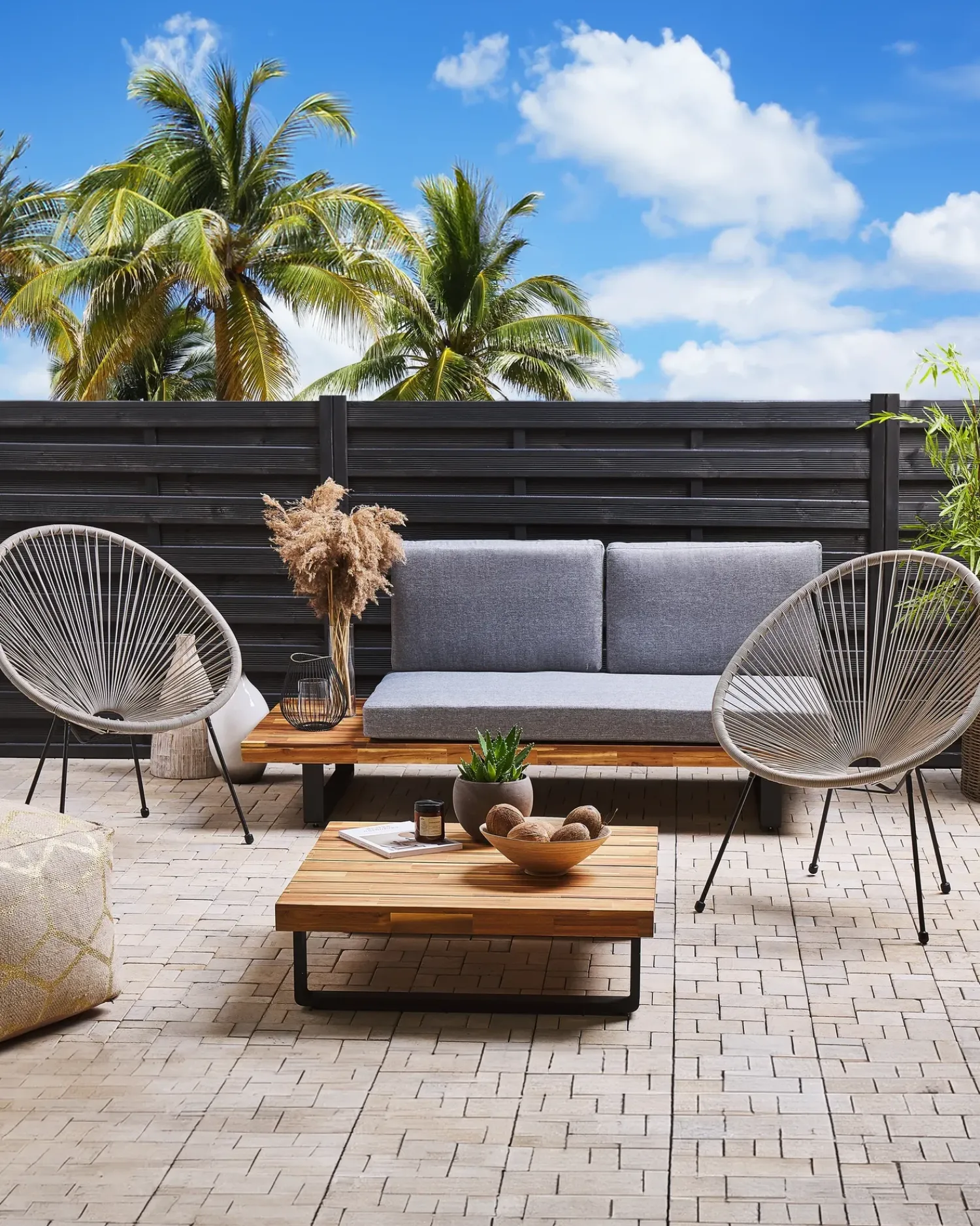 Outlet Beliani ACAPULCO II Rattan sintetico (PE) Grigio chiaro Grigio Nero