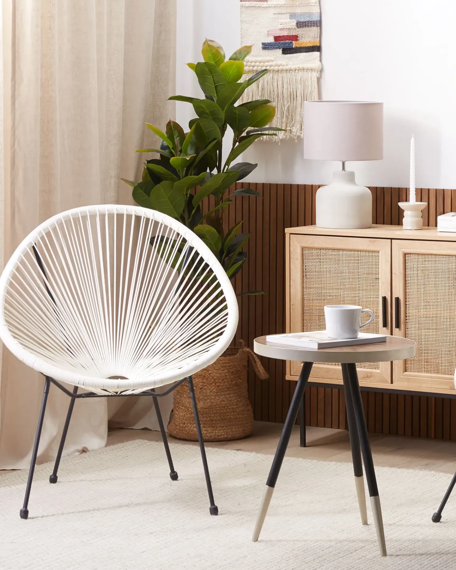 Hot Beliani ACAPULCO II Rattan sintetico (PE) Bianco Bianco Nero