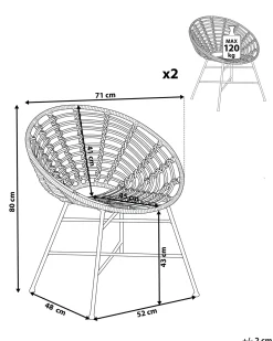 Beliani Set di 2 sedie da giardino ACERRA Rattan sintetico (PE) Marrone chiaro Beige Naturale Nero