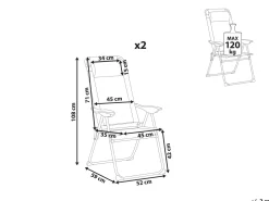 New Beliani Set di 2 sedie da giardino ASINE Pieghevole Metallo Grigio Grigio Nero