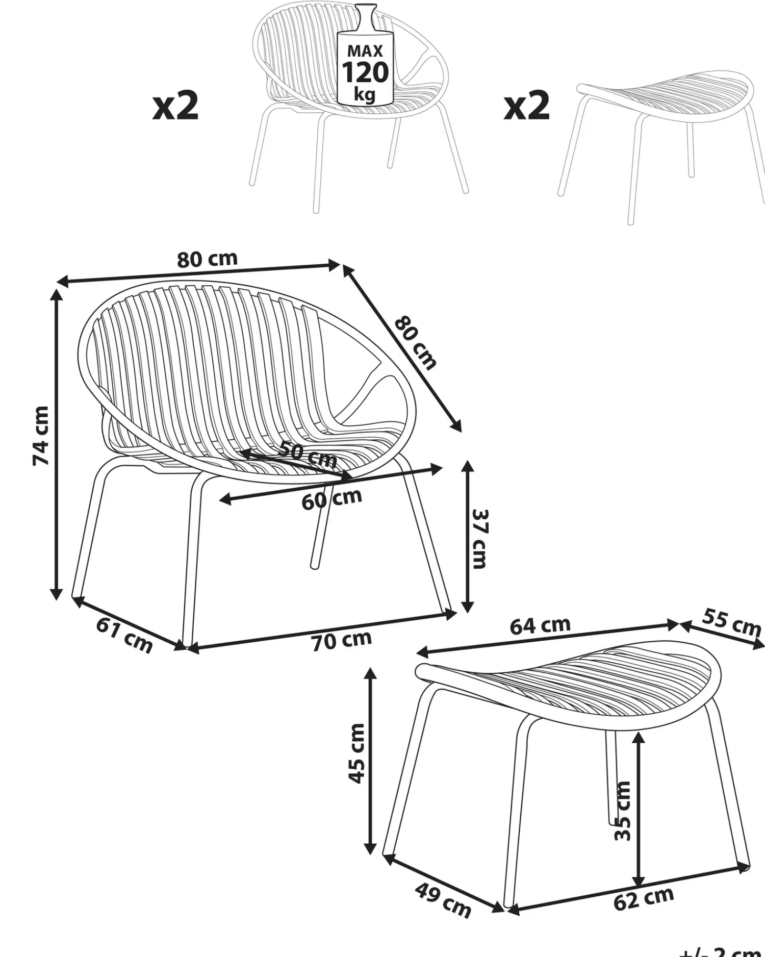 Clearance Beliani Set di 2 sedie da giardino CASPERIA con poggiapiedi Verde