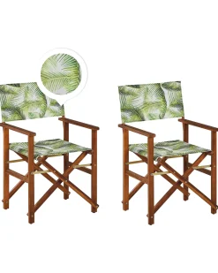 Beliani Set di 2 sedie da giardino CINE Legno d'acacia Verde chiaro Bianco Marrone Verde