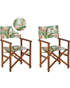 Outlet Beliani Set di 2 sedie da giardino CINE Legno d'acacia Marrone scuro Bianco Marrone Rosa Verde