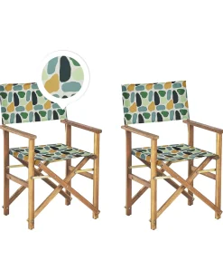 Clearance Beliani Set di 2 sedie da giardino CINE Legno d'acacia Multicolore Arancione Verde Verde Multicolore