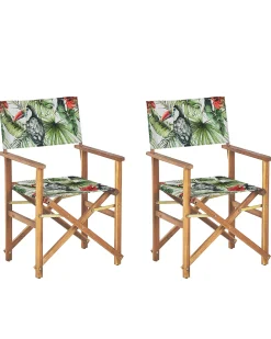 New Beliani Set di 2 sedie da giardino CINE Legno d'acacia Verde Bianco Rosso Verde Verde Multicolore