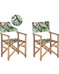 New Beliani Set di 2 sedie da giardino CINE Legno d'acacia Verde Bianco Rosso Verde Verde Multicolore