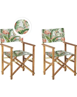 Outlet Beliani Set di 2 sedie da giardino CINE Legno d'acacia Rosa Bianco Verde Marrone