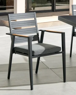 Online Beliani Set di 6 sedie da giardino con cuscini TAVIANO Metallo Nero Grigio Marrone Nero