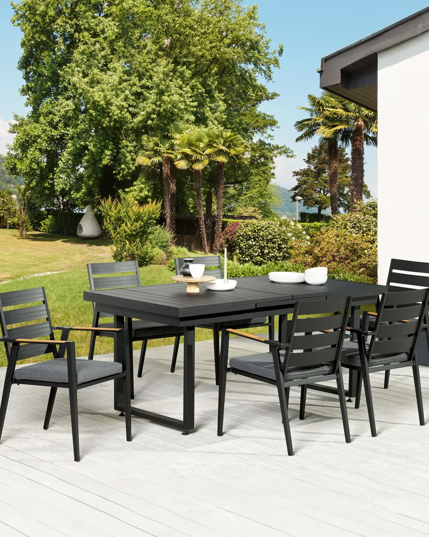 Online Beliani Set di 6 sedie da giardino con cuscini TAVIANO Metallo Nero Grigio Marrone Nero