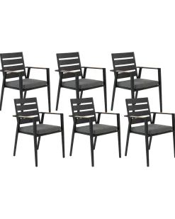 Online Beliani Set di 6 sedie da giardino con cuscini TAVIANO Metallo Nero Grigio Marrone Nero