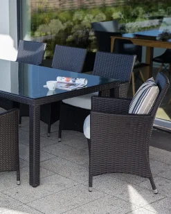 Outlet Beliani Set di 2 sedie da giardino con cuscini ITALY Rattan sintetico (PE) Marrone scuro Bianco Marrone
