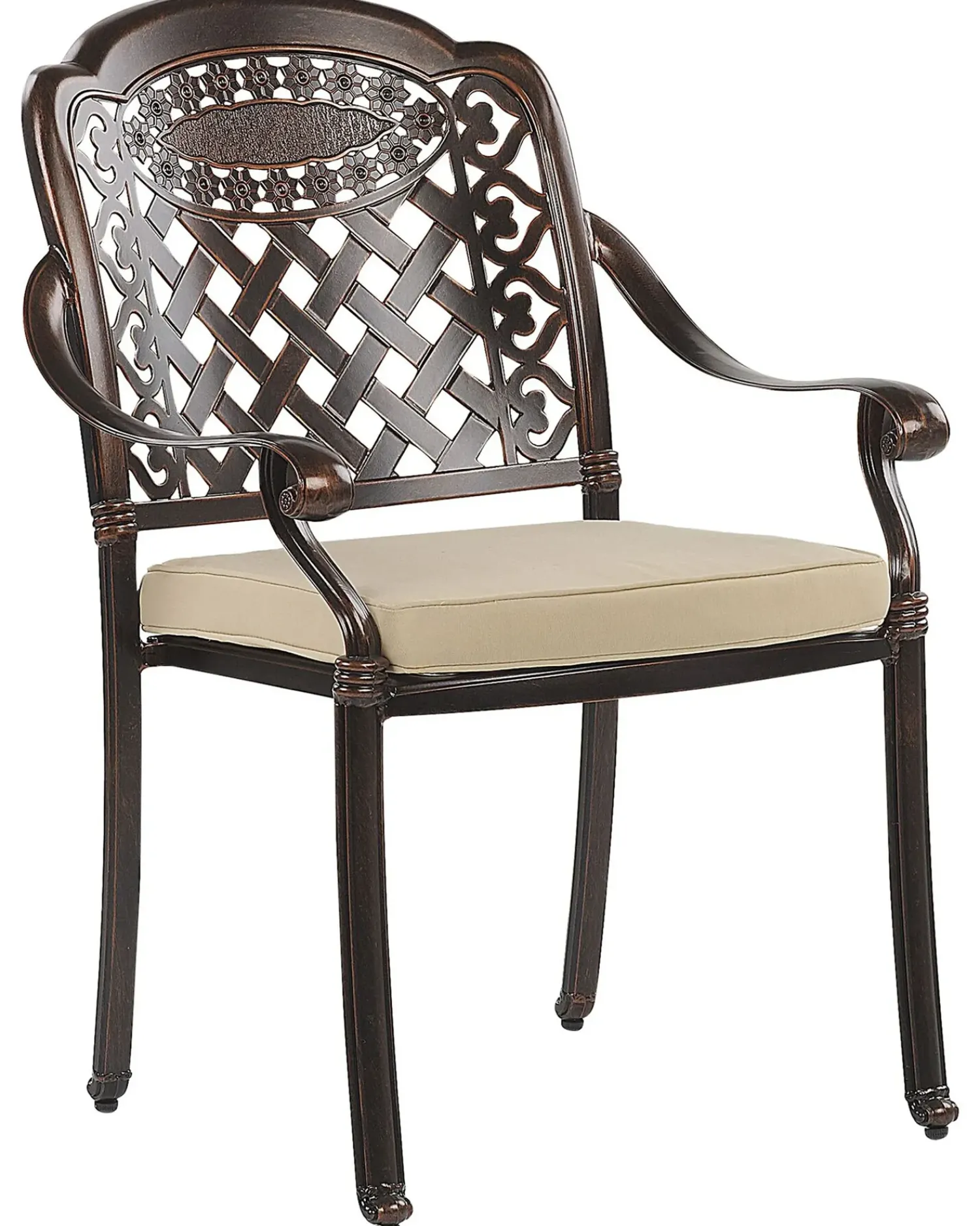 Beliani Set di 4 sedie da giardino con cuscini MANFRIA Metallo Marrone scuro Beige Marrone