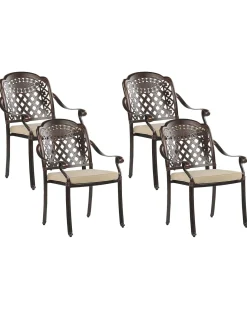 Beliani Set di 4 sedie da giardino con cuscini MANFRIA Metallo Marrone scuro Beige Marrone