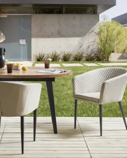Hot Beliani Set di 2 sedie da giardino CURGOS Tessuto Beige Beige Nero