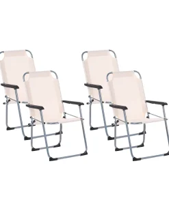 Discount Beliani Set di 4 sedie da giardino GALATSI Pieghevole Metallo Beige Beige Grigio Nero
