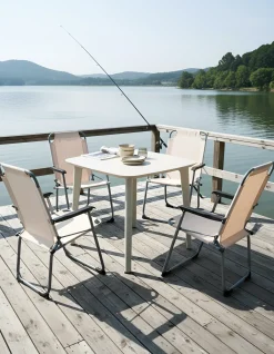 Discount Beliani Set di 4 sedie da giardino GALATSI Pieghevole Metallo Beige Beige Grigio Nero