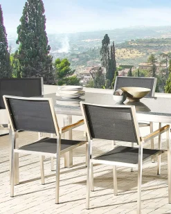Sale Beliani Set di 4 sedie da giardino GROSSETO Acciaio inox Grigio Argento Marrone Grigio