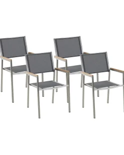 Sale Beliani Set di 4 sedie da giardino GROSSETO Acciaio inox Grigio Argento Marrone Grigio