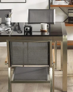 Sale Beliani Set di 4 sedie da giardino GROSSETO Acciaio inox Grigio Argento Marrone Grigio