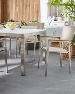 Best Beliani Set di 4 sedie da giardino GROSSETO Acciaio inox Beige Beige Argento Marrone