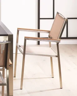 Best Beliani Set di 4 sedie da giardino GROSSETO Acciaio inox Beige Beige Argento Marrone