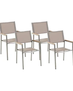Best Beliani Set di 4 sedie da giardino GROSSETO Acciaio inox Beige Beige Argento Marrone
