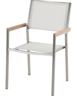 Sale Beliani Set di 4 sedie da giardino GROSSETO Acciaio inox Bianco Bianco Argento Marrone