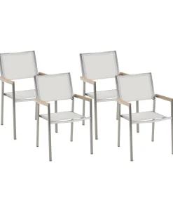 Sale Beliani Set di 4 sedie da giardino GROSSETO Acciaio inox Bianco Bianco Argento Marrone