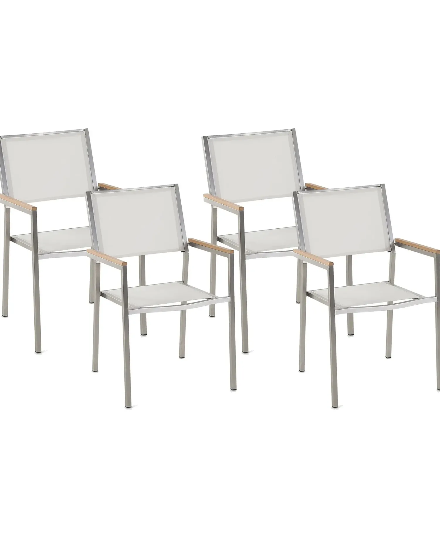 Sale Beliani Set di 4 sedie da giardino GROSSETO Acciaio inox Bianco Bianco Argento Marrone