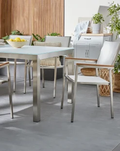Sale Beliani Set di 4 sedie da giardino GROSSETO Acciaio inox Bianco Bianco Argento Marrone