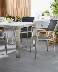 Best Beliani Set di 4 sedie da giardino GROSSETO Acciaio inox Nero Argento Marrone Nero