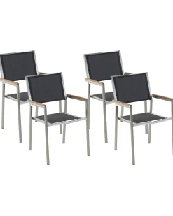 Best Beliani Set di 4 sedie da giardino GROSSETO Acciaio inox Nero Argento Marrone Nero