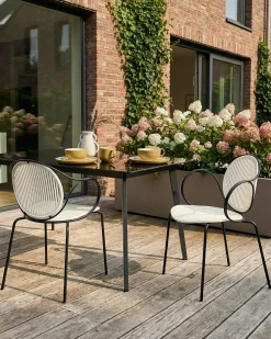 Hot Beliani Set di 2 sedie da giardino IKARIA Metallo Bianco sporco Bianco Nero