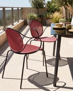 New Beliani Set di 2 sedie da giardino IKARIA Metallo Rosso Nero Rosso
