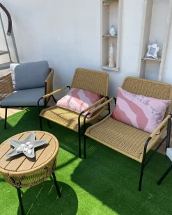 Clearance Beliani Set di 2 sedie da giardino PRASIMO Rattan sintetico (PE) Naturale Beige Naturale Nero