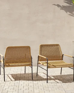 Clearance Beliani Set di 2 sedie da giardino PRASIMO Rattan sintetico (PE) Naturale Beige Naturale Nero