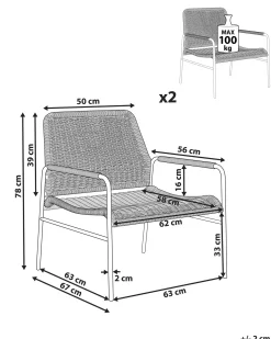 Clearance Beliani Set di 2 sedie da giardino PRASIMO Rattan sintetico (PE) Naturale Beige Naturale Nero