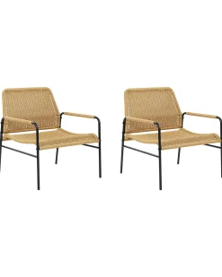 Clearance Beliani Set di 2 sedie da giardino PRASIMO Rattan sintetico (PE) Naturale Beige Naturale Nero