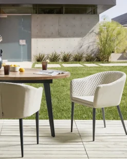 Online Beliani Set di 2 sedie da giardino TULUNI Tessuto Beige Beige Nero