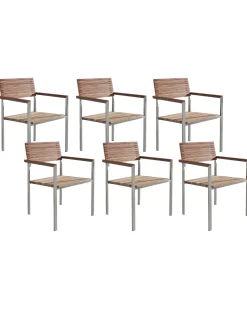 New Beliani Set di 6 sedie da giardino VIAREGGIO Legno di teak Marrone Argento Marrone