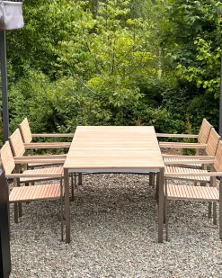 New Beliani Set di 6 sedie da giardino VIAREGGIO Legno di teak Marrone Argento Marrone